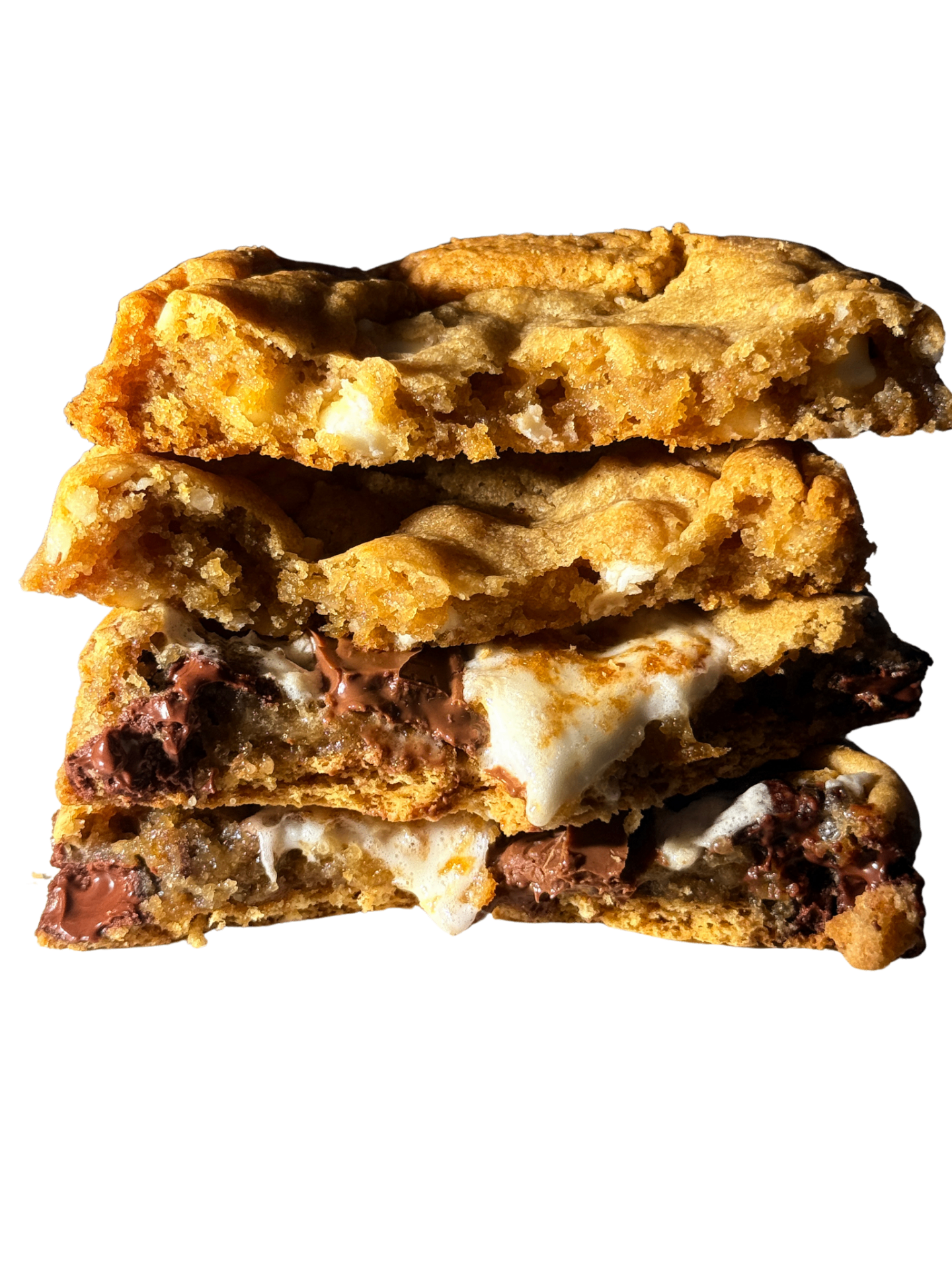 A stack of soft-baked s'mores brown-butter cookies